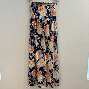 Floral Maxi Dress Strapless Casual Summer Beach Sundress Flowy - Size Unknown